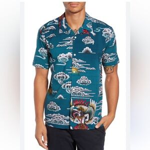 Hurley Tibetan Mythical Bird Garuda Camp Shirt - Size Large